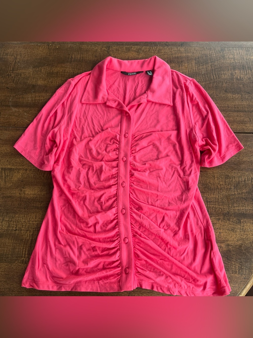 Dennis Basso Hot Pink Ruched Button Front Top Barbiecore Y2K McBling Size Small